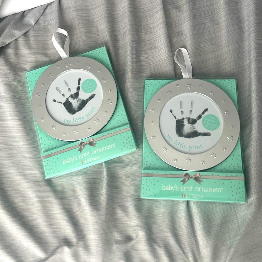 BNIB Set of 2 Baby’s Print Ornaments